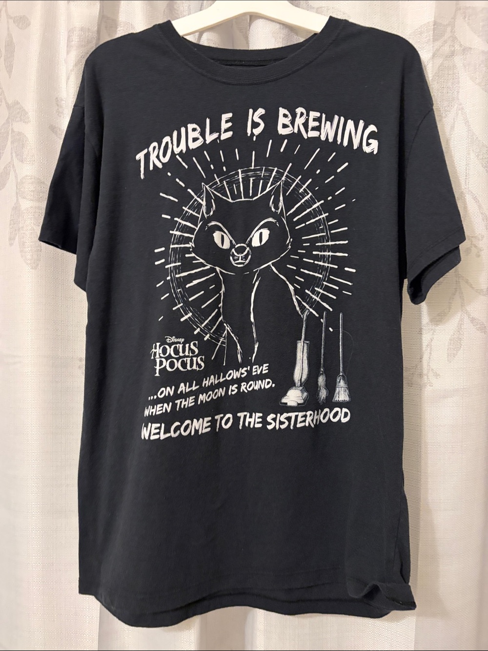 Disney Hocus Pocus Black Tee with White Cat Graphic